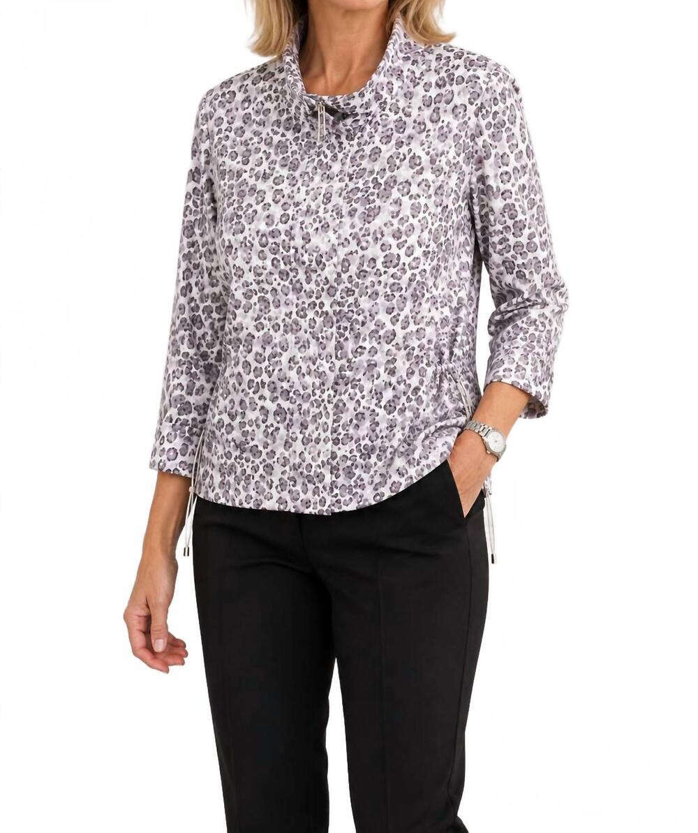 NEW PICADILLY leopard print zip front jacket in grey multi